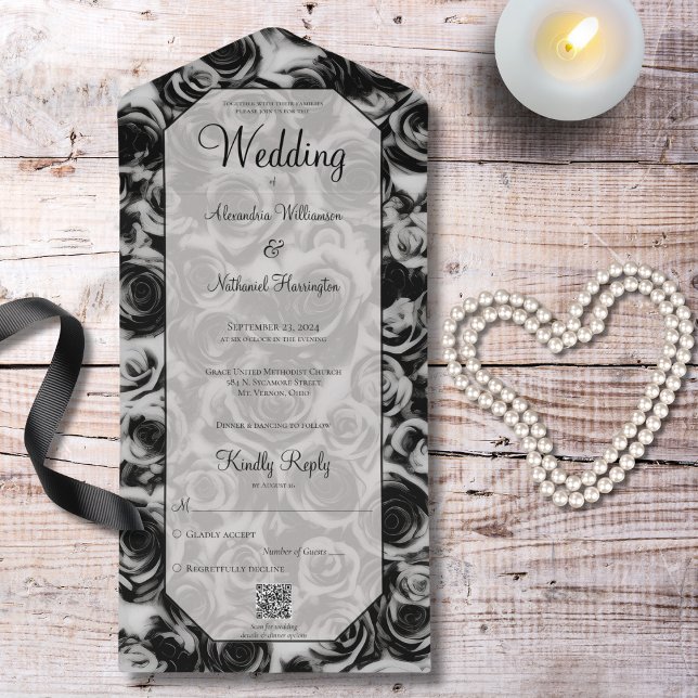 Elegant Grey and Black Roses QR Code All In One Invitation (Creator Uploaded)