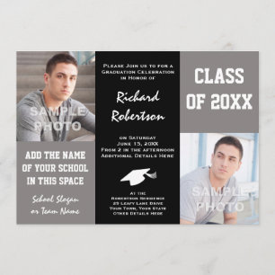 Elegant Grey and Black Young Man's Graduation Invitation