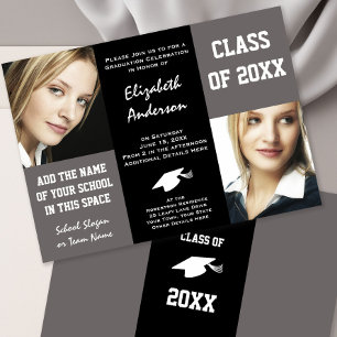 Elegant Grey and Black Young Woman's Graduation Invitation