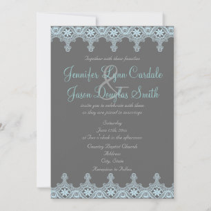 Elegant Grey and Blue Lace Wedding Invitations