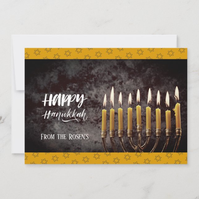 Elegant Grey and Gold Hanukkah Chanukah Menorah Invitation (Front)