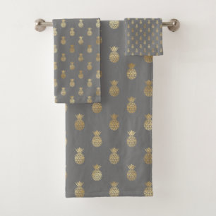 Elegant Grey and Gold Pineapple Pattern  Bath Towel Set