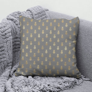 Elegant Grey and Gold Pineapple Pattern Cushion