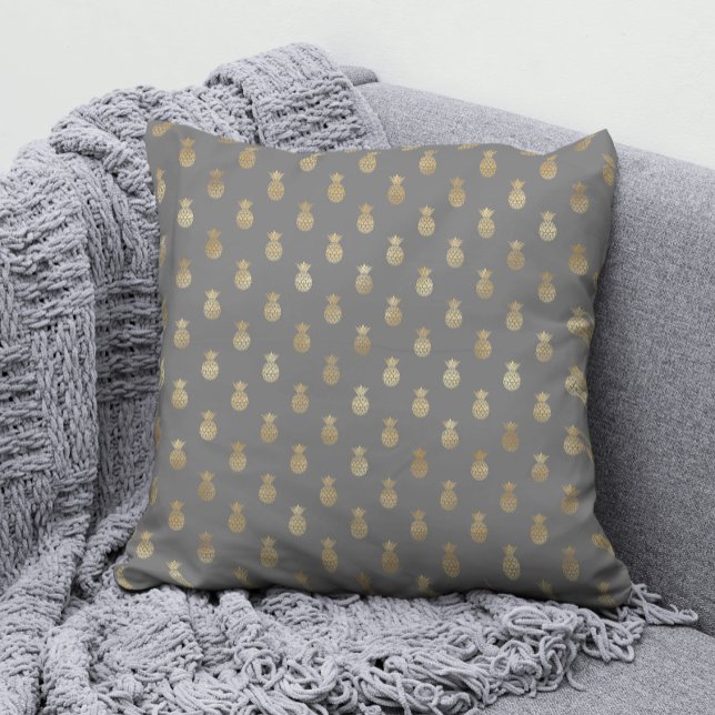 Elegant Grey and Gold Pineapple Pattern  Cushion (Creator Uploaded)