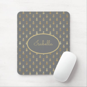 Elegant Grey and Gold Pineapple Personalised  Mouse Mat
