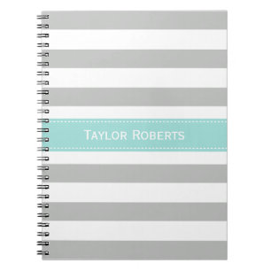Elegant Grey and Mint Green Stripes Pattern Notebook