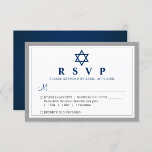 Elegant Grey and Navy Blue Bar Mitzvah RSVP Card