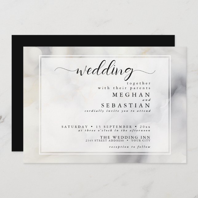  Elegant Grey and Pale Gold Soft Clouds Invitation (Front/Back)