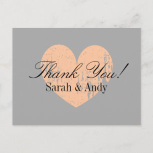 Elegant grey and peach wedding thank you postcards