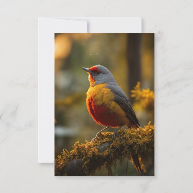 Elegant Grey and Red Feathered Bird Thank You Card (Front)
