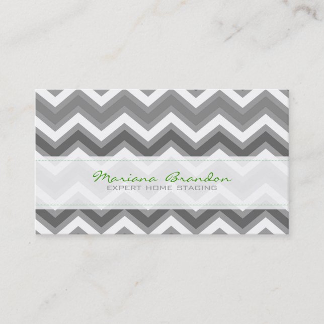 Elegant Grey And White Chevron Pattern 2 Business Card (Front)