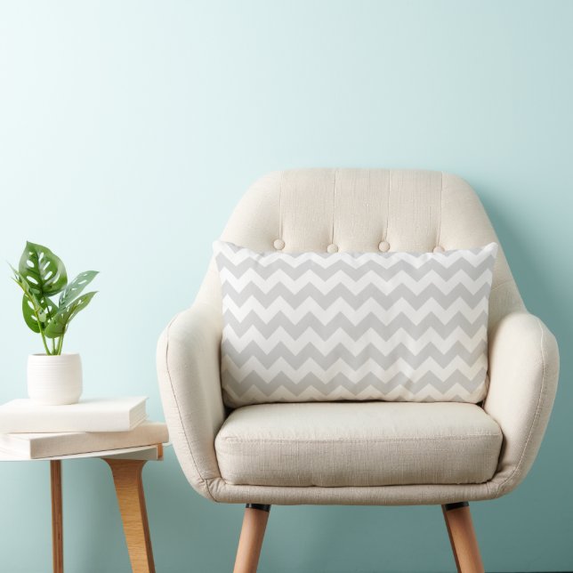 Elegant Grey And White Chevron Striped Pattern Lumbar Cushion (Chair)