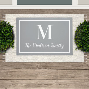Elegant Grey and White Custom Monogram Initial Doormat