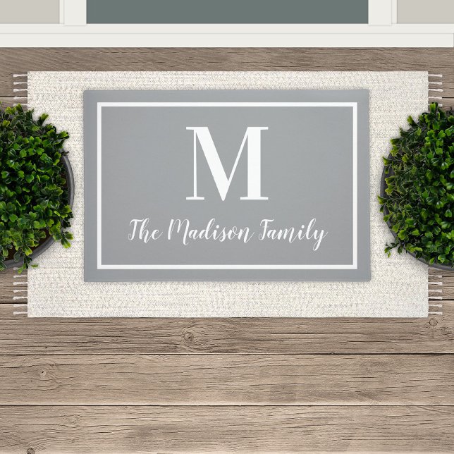 Elegant Grey and White Custom Monogram Initial Doormat (Creator Uploaded)