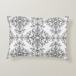 Elegant Grey and White Floral Vintage Style Damask Decorative Cushion