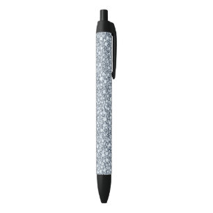 Elegant Grey And White Glitter Black Ink Pen