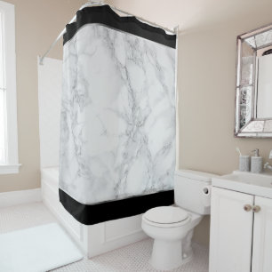 Elegant Grey and White Marble with Silver Accents Shower Curtain