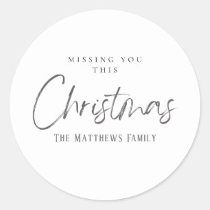 Elegant Grey And White Missing You Christmas Classic Round Sticker
