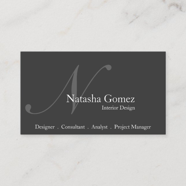 Elegant Grey and White Monogram Business Card (Front)