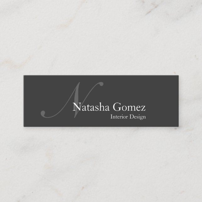 Elegant Grey and White Monogram SLIM Business Card (Front)