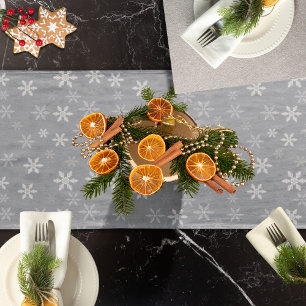 Elegant Grey and White Snowflakes Holidays Short Table Runner