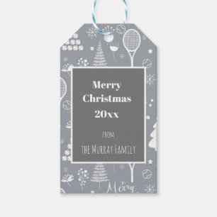 Elegant grey and white tennis Christmas  Gift Tags
