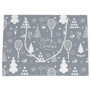 Elegant grey and white tennis Christmas  Large Gift Bag