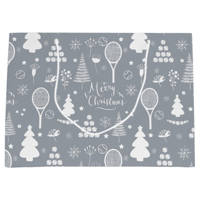 Elegant grey and white tennis Christmas  Large Gift Bag (Front)