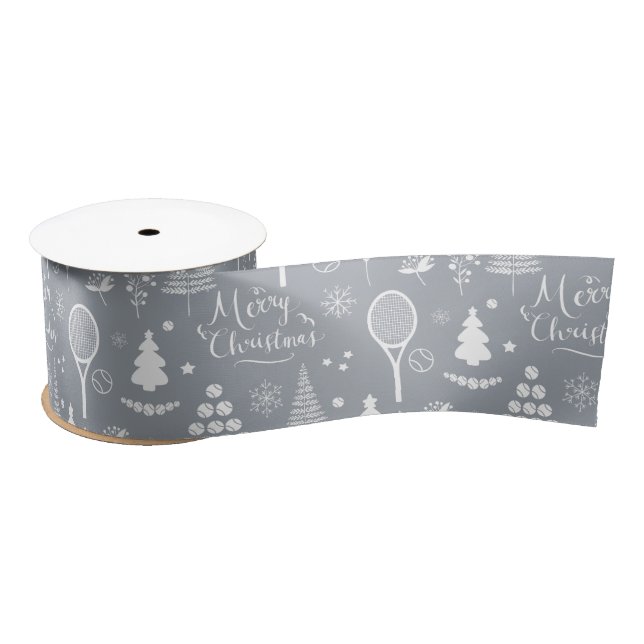Elegant grey and white tennis Christmas Satin Ribbon (Spool)