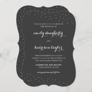 Elegant Grey and White with Delicate Dots Wedding Invitation