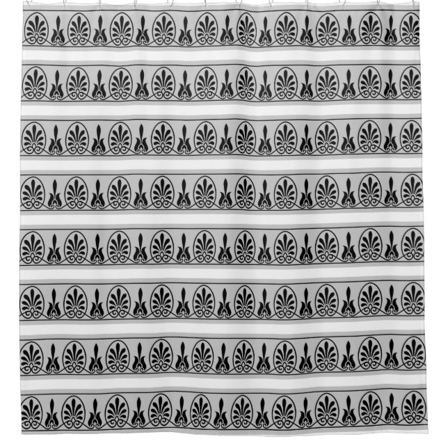 Elegant Grey Arabesque Vector Pattern on White Shower Curtain (Front)
