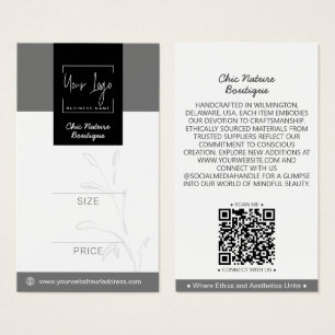 Elegant Grey & Black Botanical Social QR Price Tag