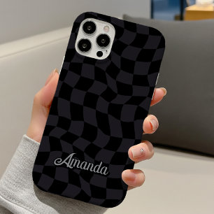 Elegant grey black chequered monogram iPhone 16 case
