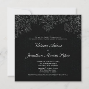 Elegant grey black floral swirl wedding invitation