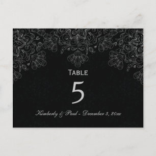Elegant grey black floral swirl wedding table card