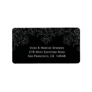 Elegant grey black floral swirls address label