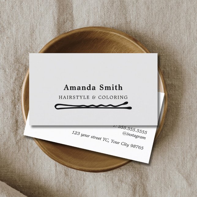 Elegant Grey Black Hair Pins Icon Hair Stylist  Business Card (Creator Uploaded)