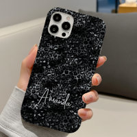 Elegant grey black leopard print monogram