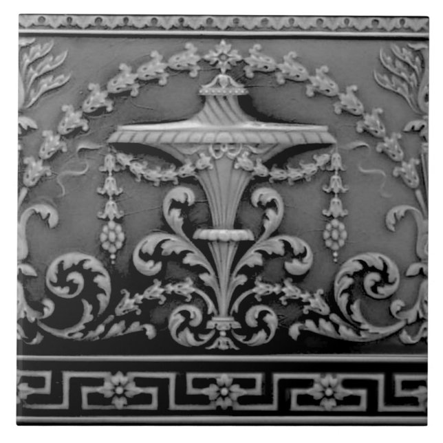 Elegant Grey Black Neoclassical Antique Repro Tile (Front)
