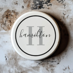 Elegant Grey Black Round Custom Monogram Initial Coaster