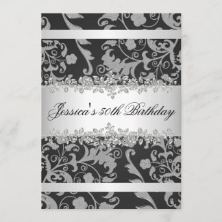 Elegant Grey Black Silver Roses Birthday Party Invitation