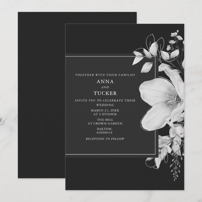 Elegant Grey Black & White Wedding Invitation (Front/Back)