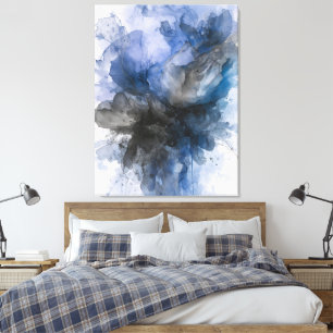 Elegant Grey & Blue Abstract Flower Canvas Print