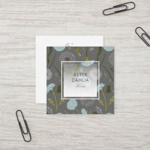 Elegant Grey Blue Dandelion Flowers Square Business Card