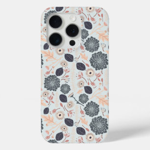 Elegant Grey Blue Floral Pattern iPhone 15 Pro Case