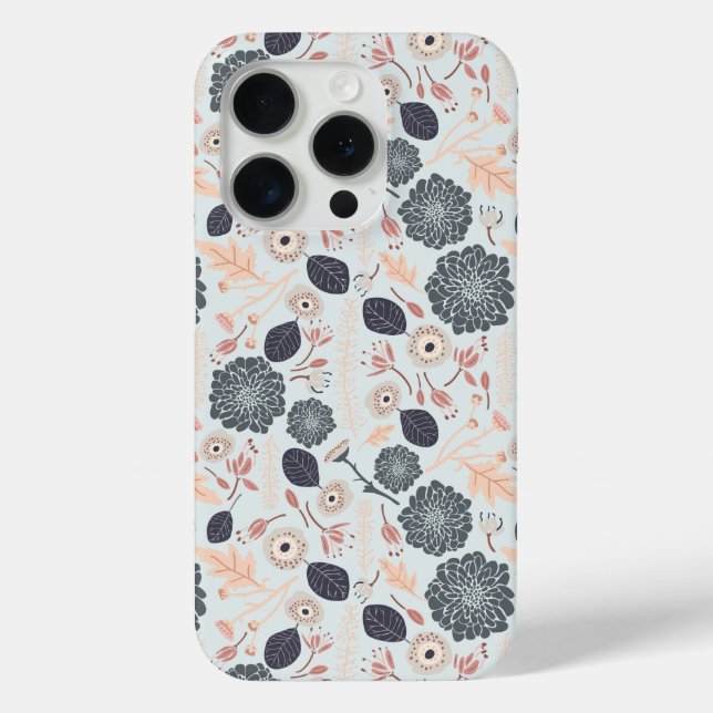 Elegant Grey Blue Floral Pattern Case-Mate iPhone Case (Back)