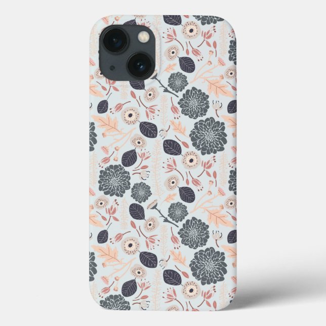 Elegant Grey Blue Floral Pattern Case-Mate iPhone Case (Back)