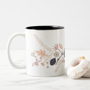 Elegant Grey Blue Peach Floral Repeat Pattern Two-Tone Coffee Mug