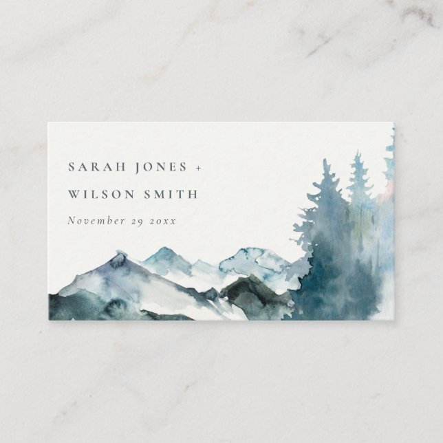 Elegant Grey Blush Blue Mountains Pine Wedding Place Card (Front)