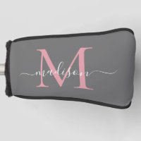 Elegant Grey Blush Pink Monogram Feminine Script